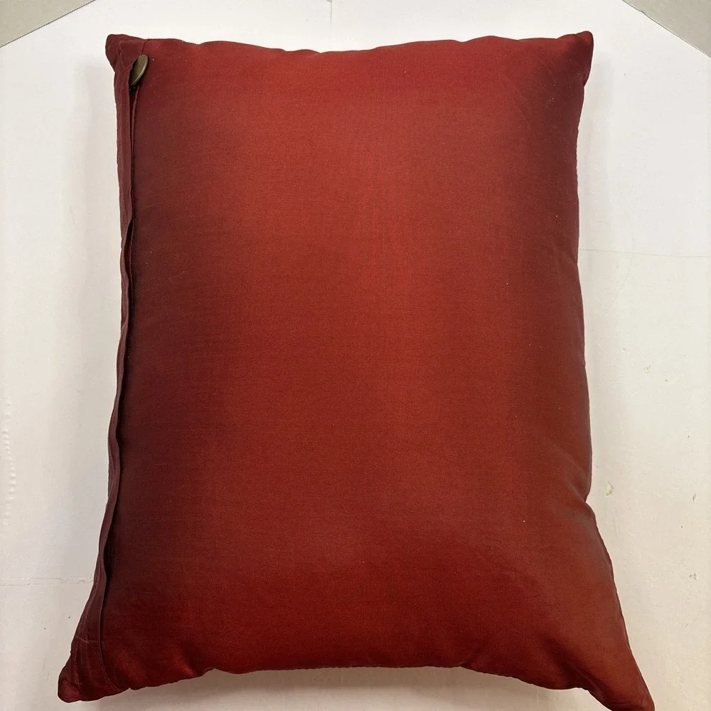 Vtg Set of 2 Pier 1 Beaded Sequin Red‎ Appliqué Ribbon Pillows 18 X14 Inch
